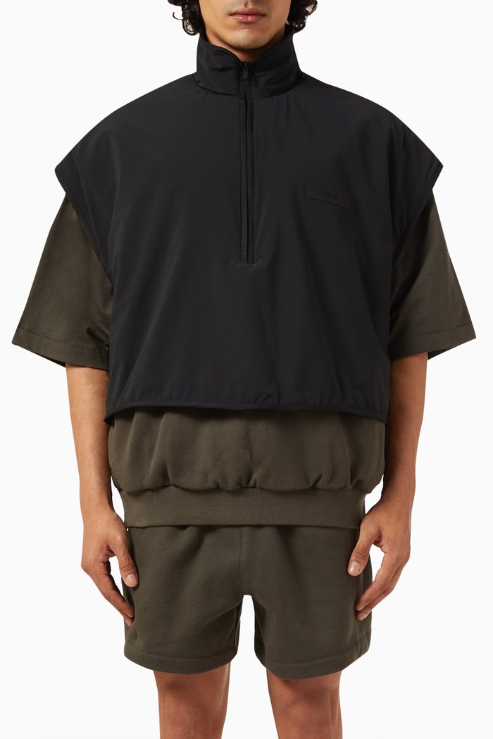 

Mockneck Vest in Stretch-nylon & Cotton-fleece, Grey