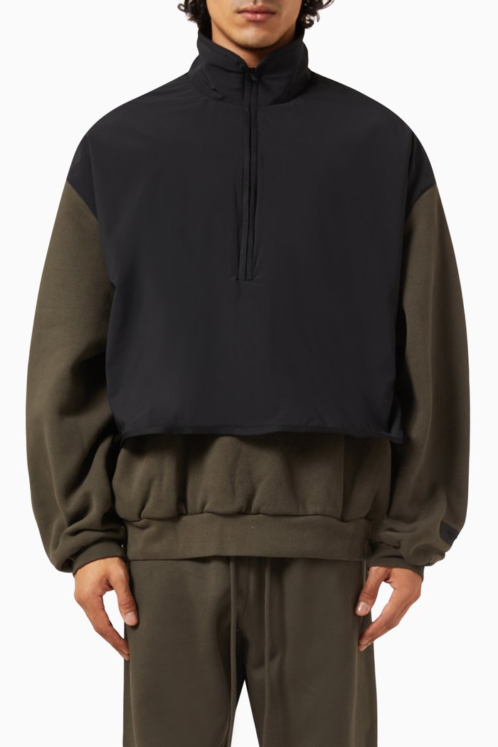 

Mockneck Sweater in Stretch-nylon & Cotton-fleece, Grey