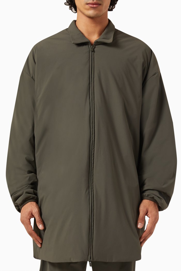 Filled Shirt Jacket in Stretch Woven Nylon, Grey