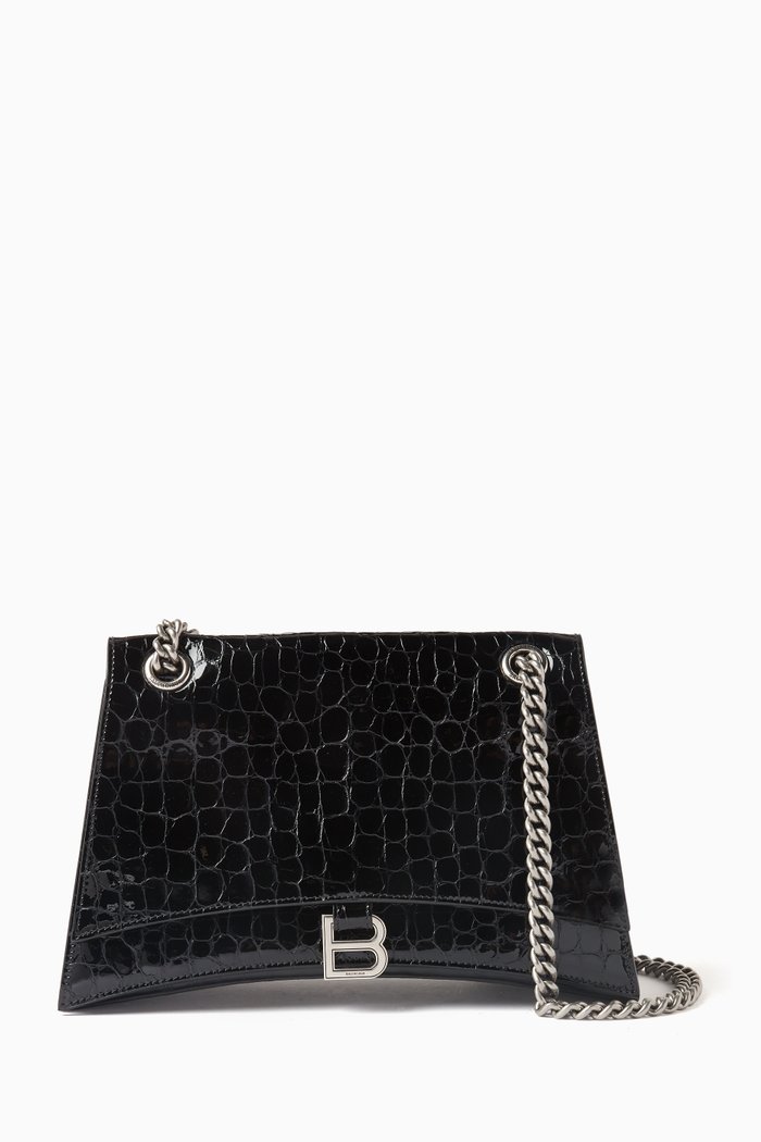 

Medium Crush Chain Bag in Extra-supple Crocodile-embossed Calfskin, Black