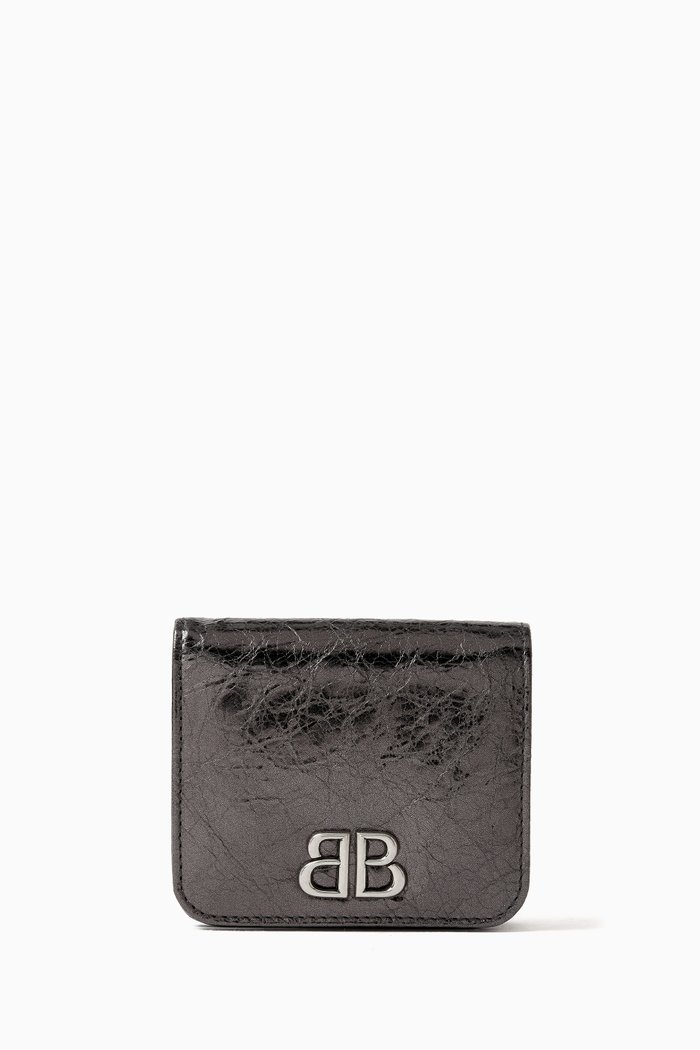 Monaco Flap Coin & Card Holder in Metallic Arena Lambskin, Grey