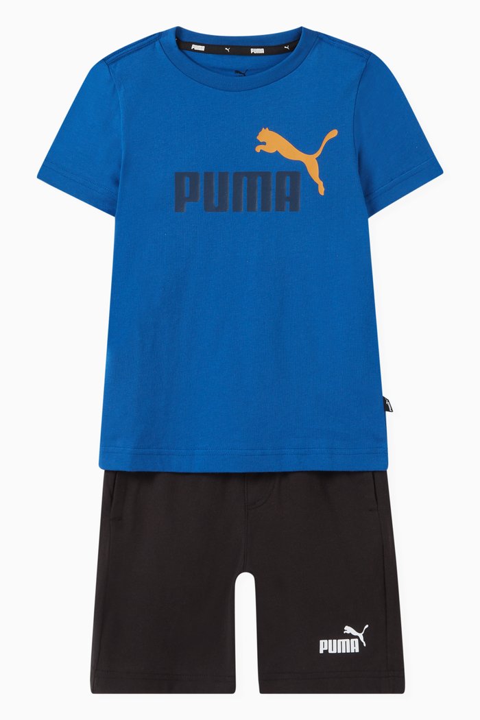 Logo T-shirt and Shorts Set in Cotton, Blue