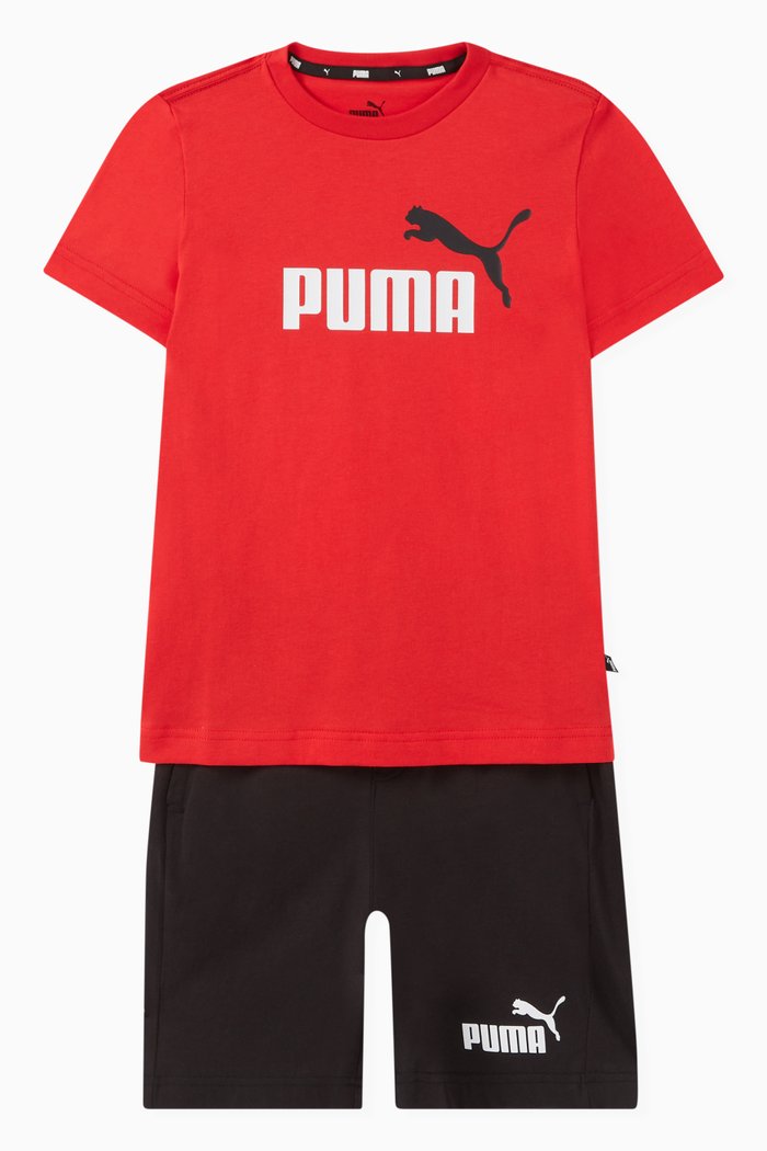 Logo T-shirt & Shorts Set in Cotton Jersey, Red