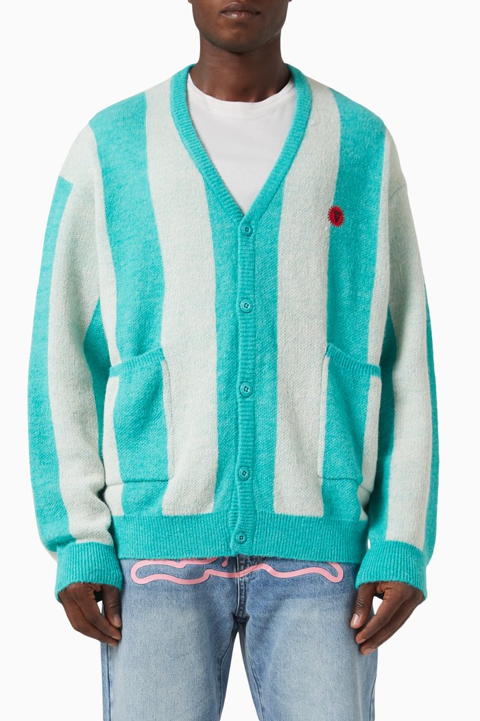 

Striped Cardigan in Nylon Blend Knit, Green