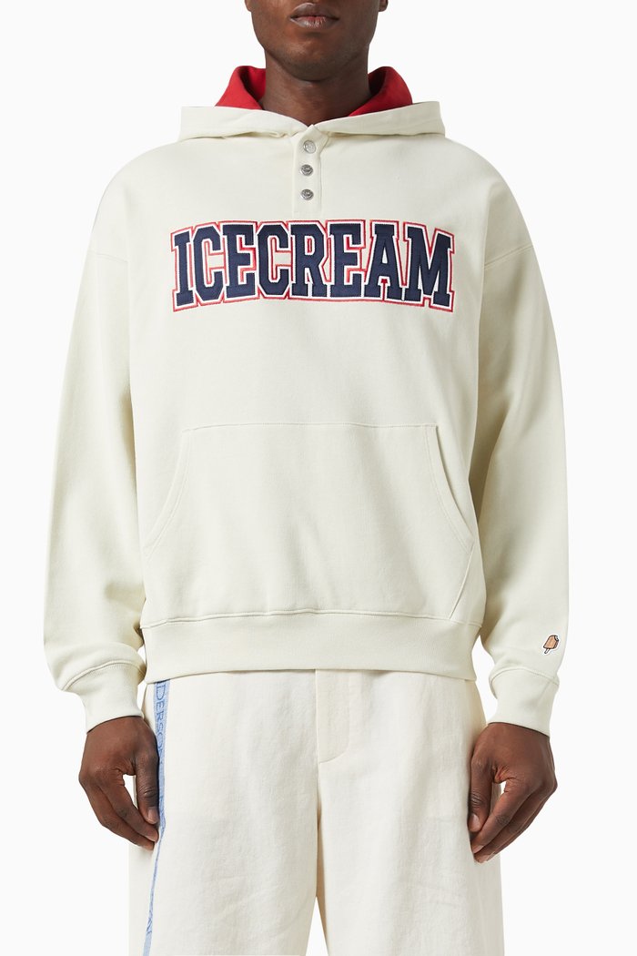 

Logo Button-up Hoodie in Cotton Loopback Jersey, Neutral