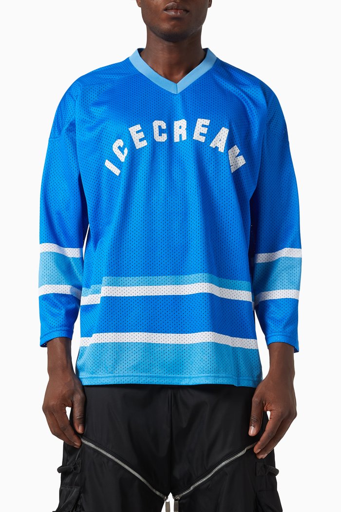 Logo Hockey Shirt in Mesh, Blue