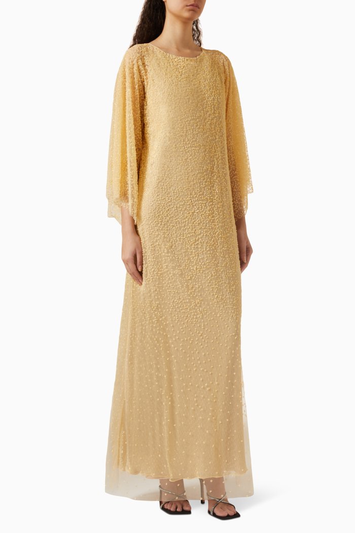 

Beaded Maxi Dress in Tulle, Neutral