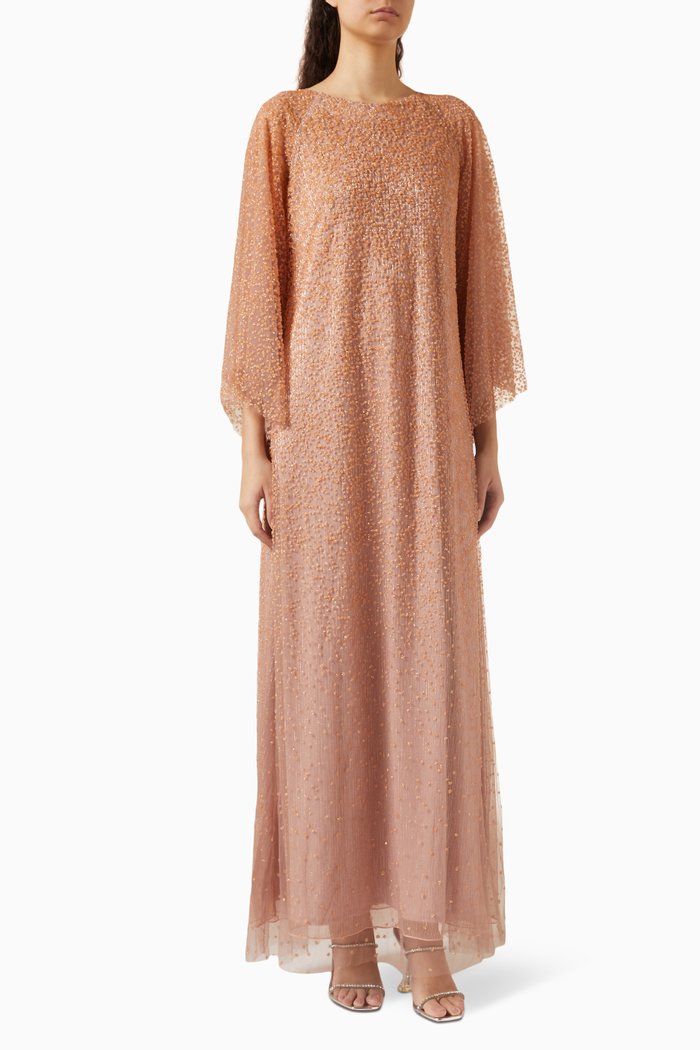 

Beaded Maxi Dress in Tulle, Orange