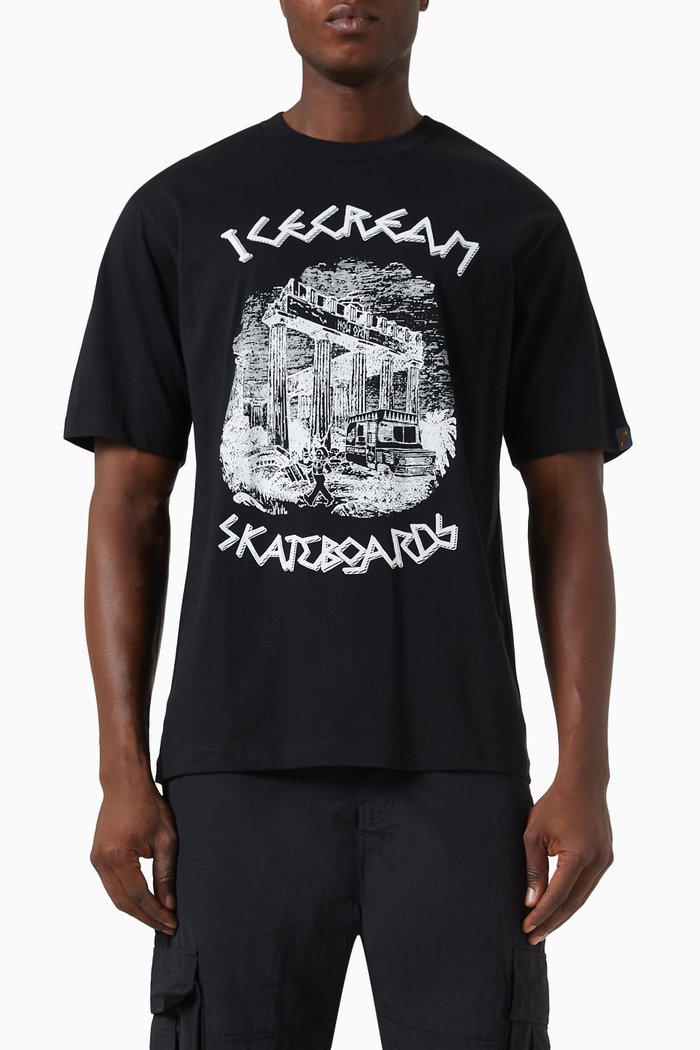 

Ancient Graphic Logo Print T-shirt in Cotton Jersey, Black