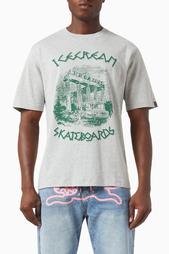 Ancient Graphic Logo Print T-shirt in Cotton Jersey, Grey