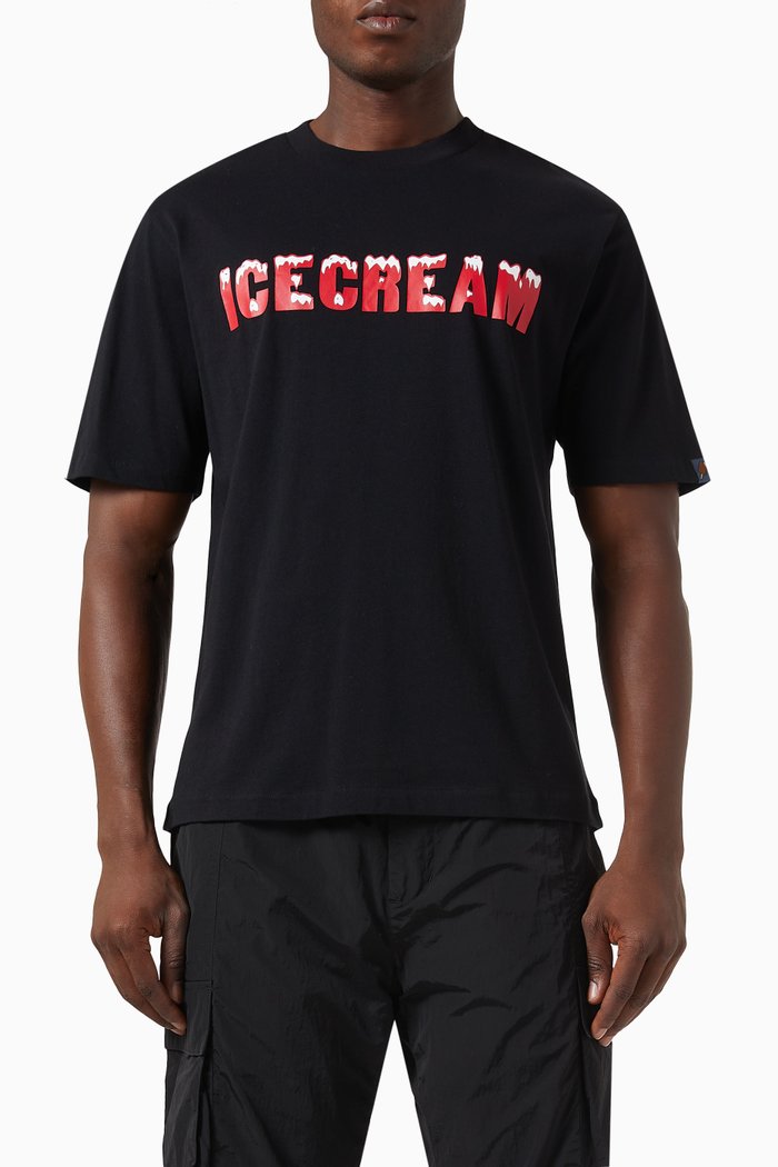 

Drippy Logo Print T-shirt in Cotton Jersey, Black