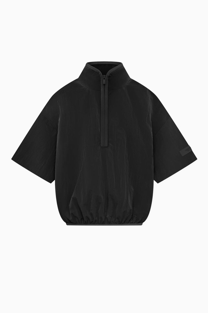 

Half-zip Mockneck Shirt in Crinkle Nylon, Black