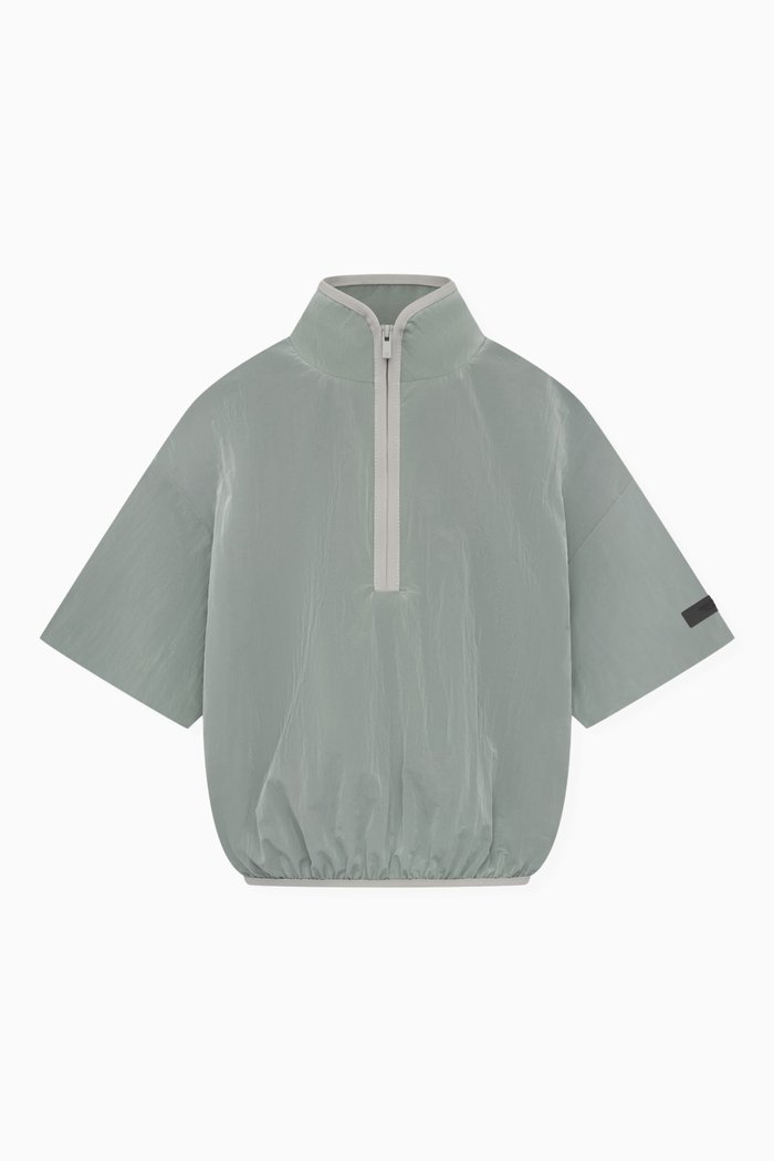 

Half-zip Mockneck Shirt in Crinkle Nylon, Grey