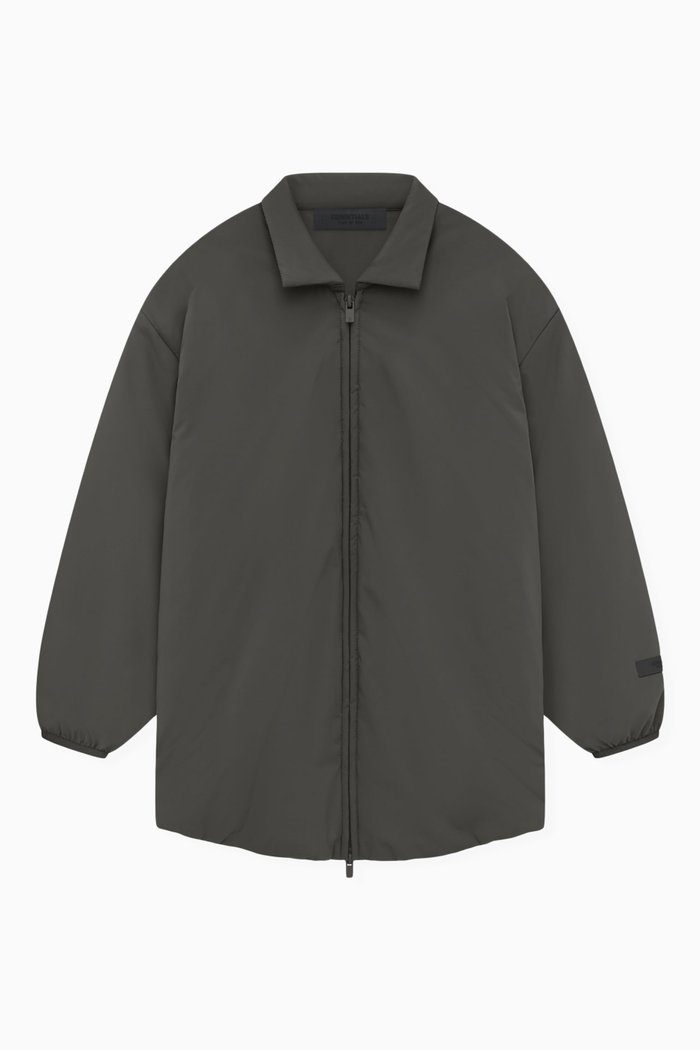 Filled Shirt Jacket in Stretch Woven Nylon, Black