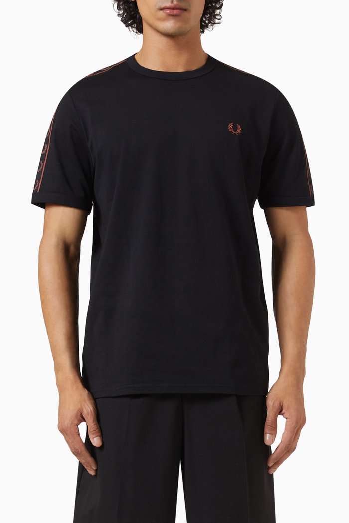 

Contrast Tape Ringer T-shirt in Cotton Jersey, Black