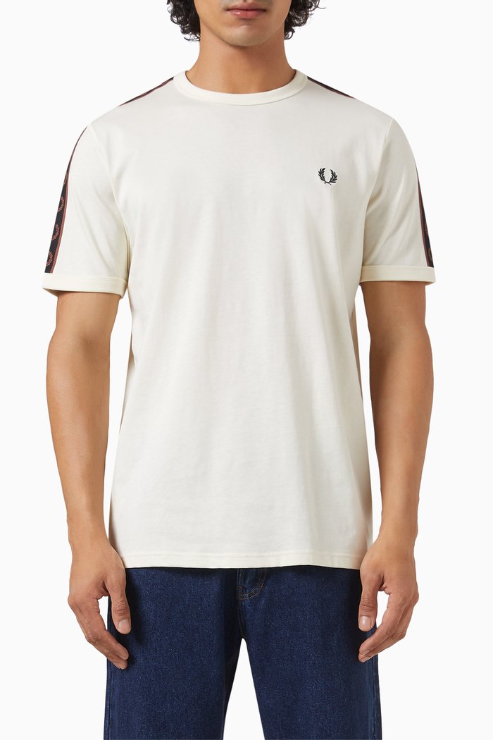 

Contrast Tape Ringer T-shirt in Cotton Jersey, Neutral