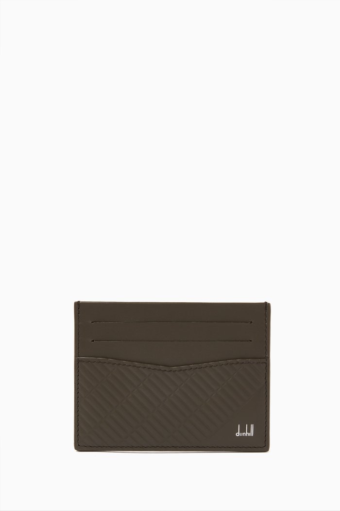 Contour Card Case in Embossed Full-grain Calf Leather, Green