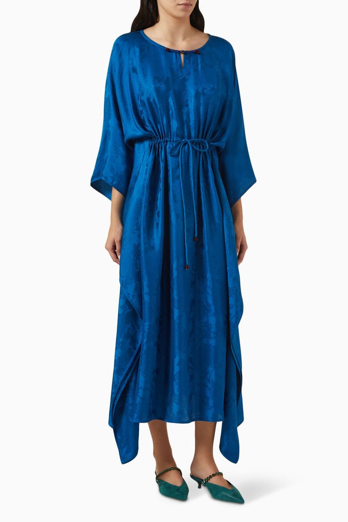 

Flower Kaftan in Satin Jacquard, Blue