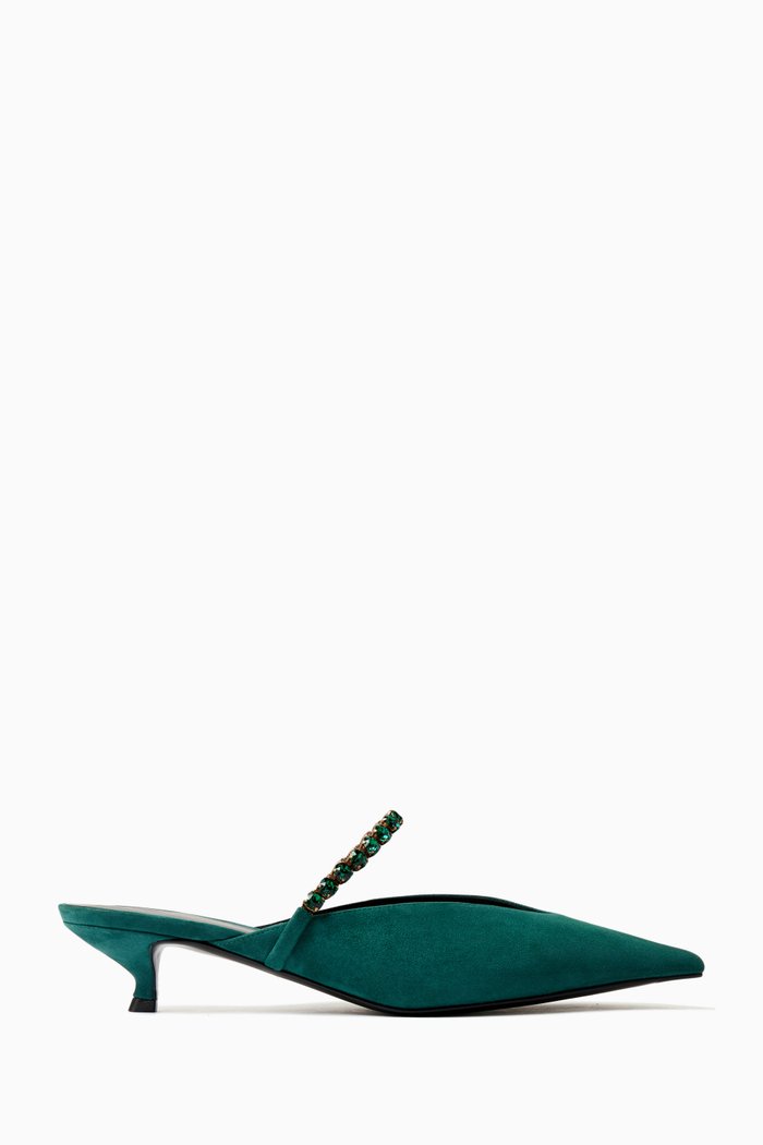 

Gem-embellished Kitten Pumps in Suede, Green