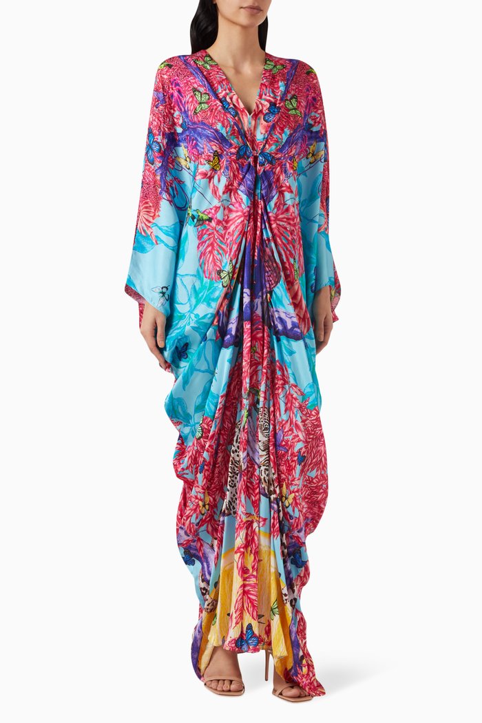 

Draped Maxi Kaftan in Satin, Multicolour