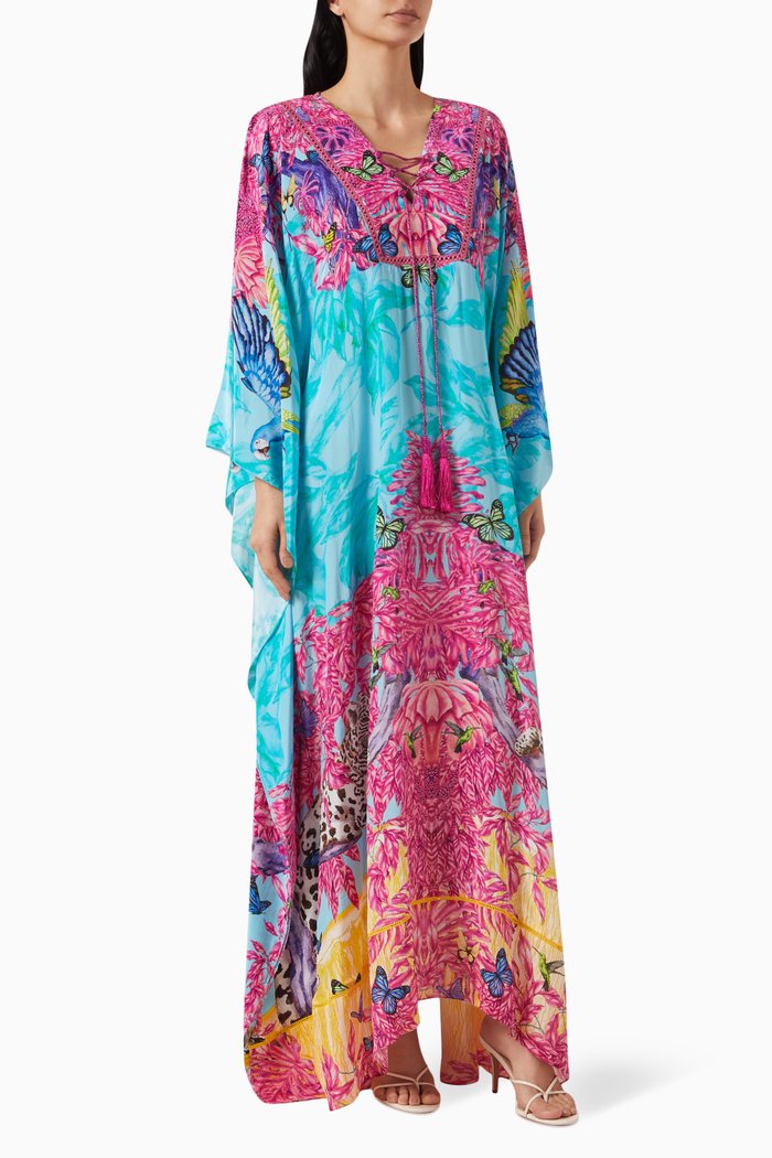 

Printed Kaftan in Crepe, Multicolour