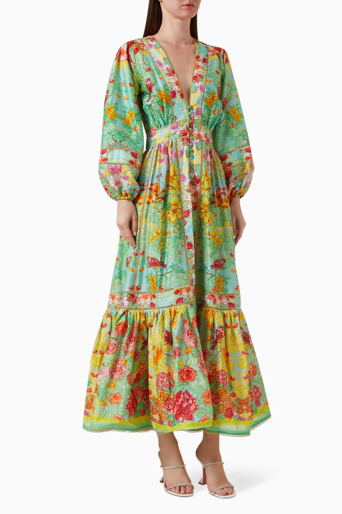 Poesia Maxi Dress in Chanderi, Green