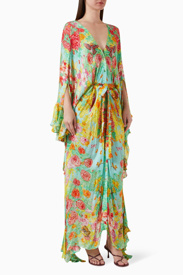 

Ruffle Kaftan in Georgette-satin, Green