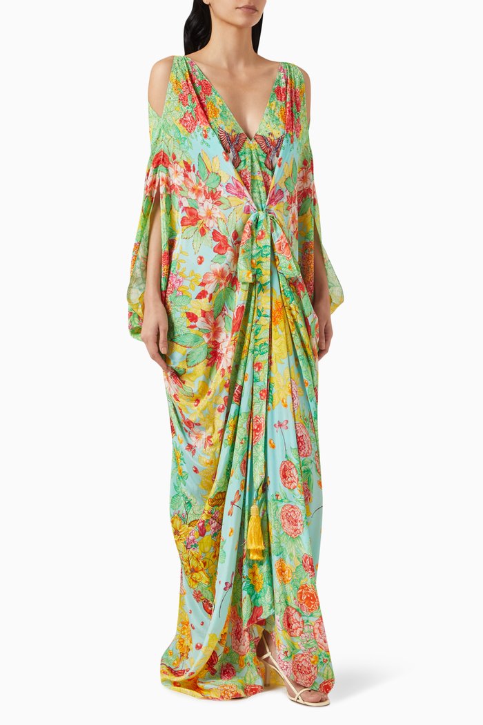 

Printed Kaftan in Crepe, Green