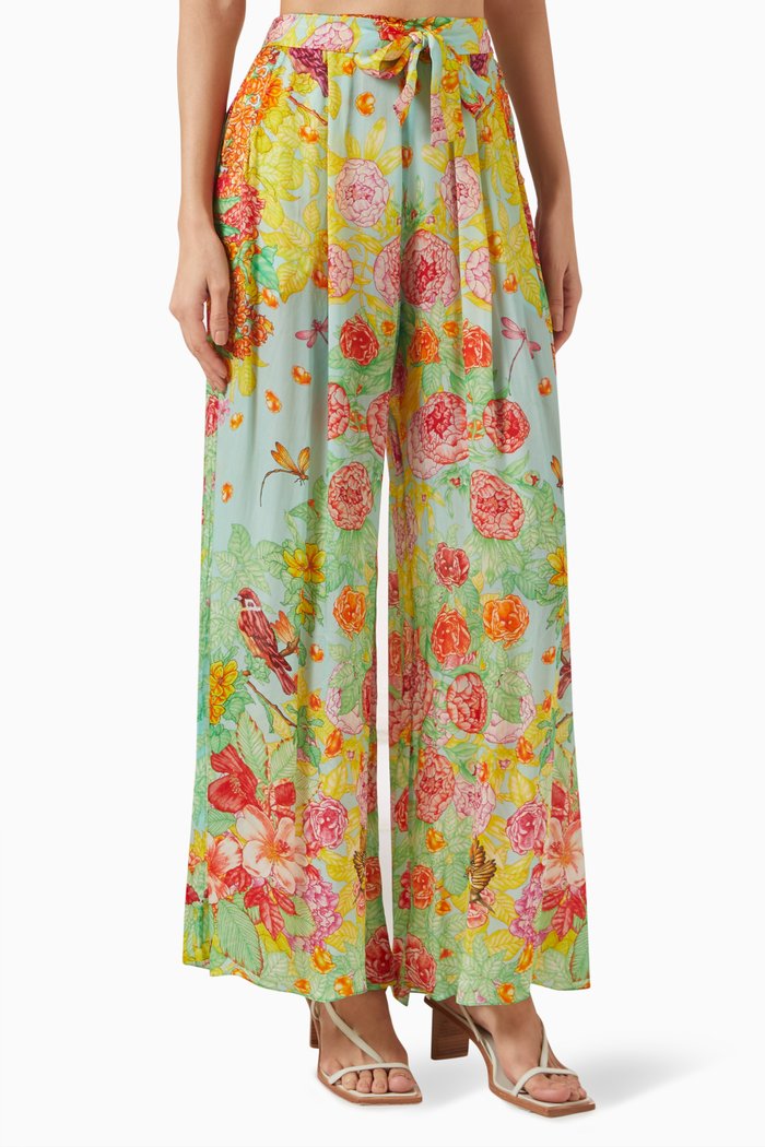

Printed Lounge Pants in Linen-satin, Green
