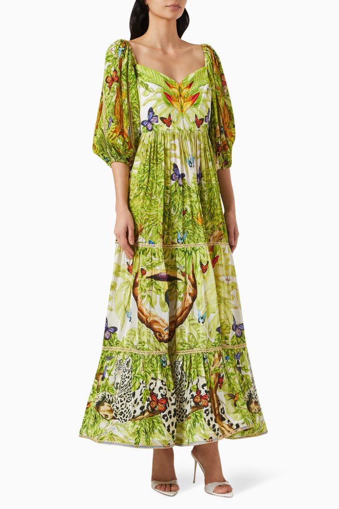 Printed Dress in Crepe, Green