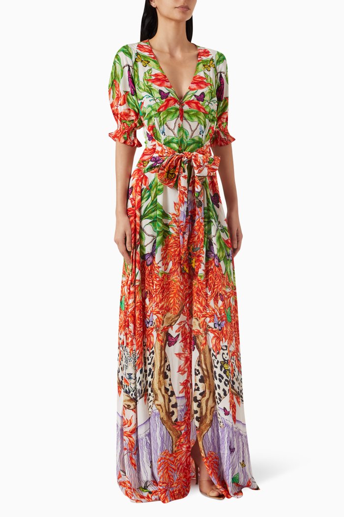 Bow Knot Short Sleeve Dress in Chanderi, Multicolour