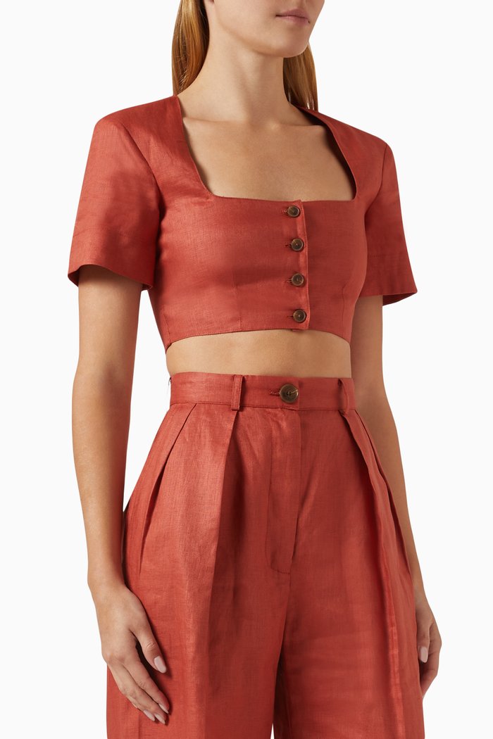 

Apron Crop Top in Linen, Orange