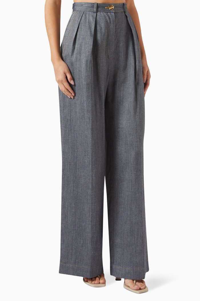 

Pleated Pants in Linen, Blue