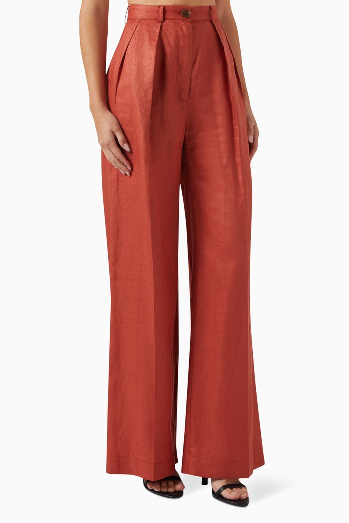 

Pleated Pants in Linen, Orange