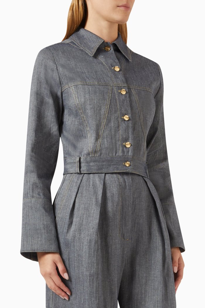 

Point Collar Jacket in Linen-blend, Blue