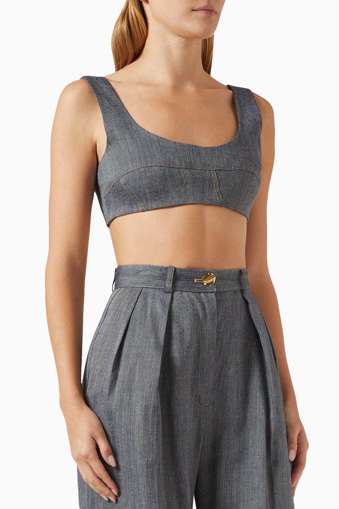 

Seamed Bra Top in Linen-blend, Blue