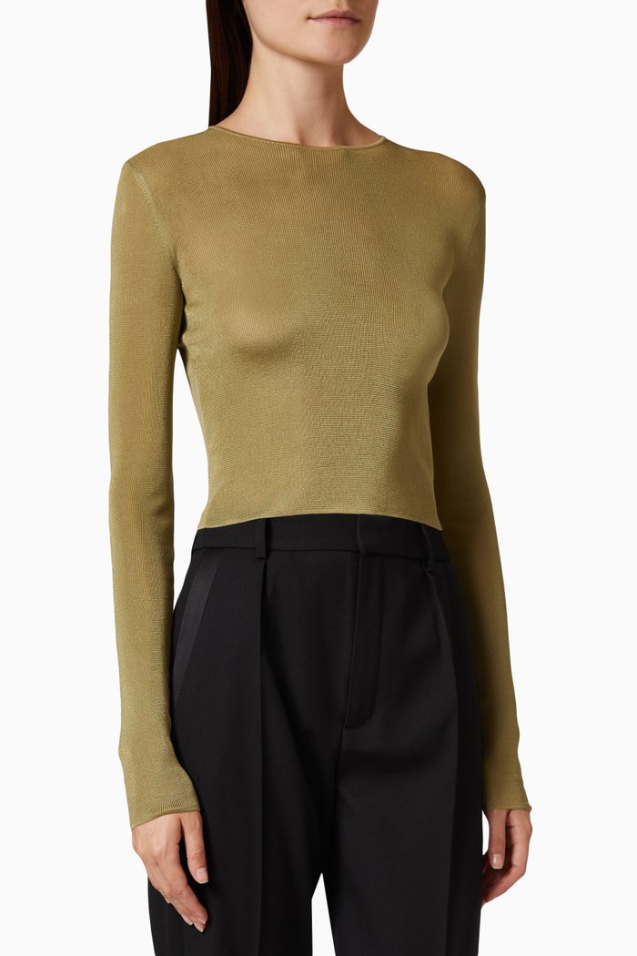 

Cropped Top in Ribbed Knit, Green