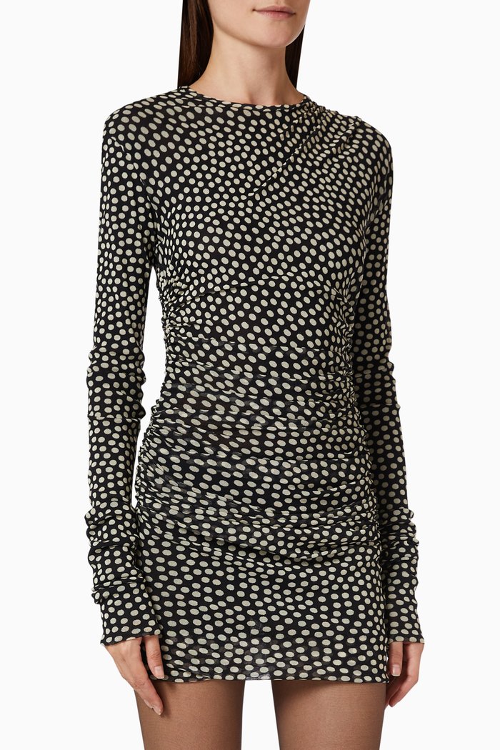

Ruched Mini Dress in Dotted Tulle, Black