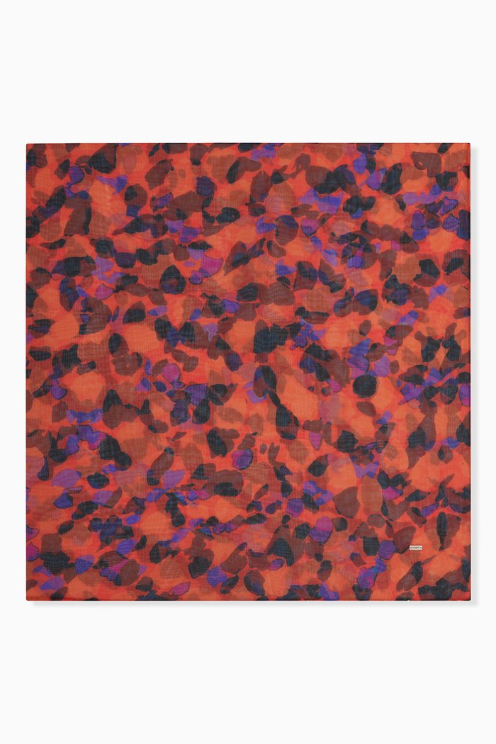 

Floral Square Scarf in Silk Muslin, Orange