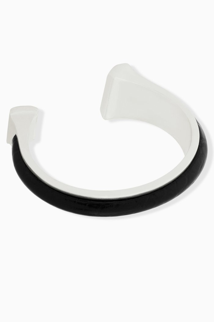 

Open Torc Bracelet in Metal & Leather, Black