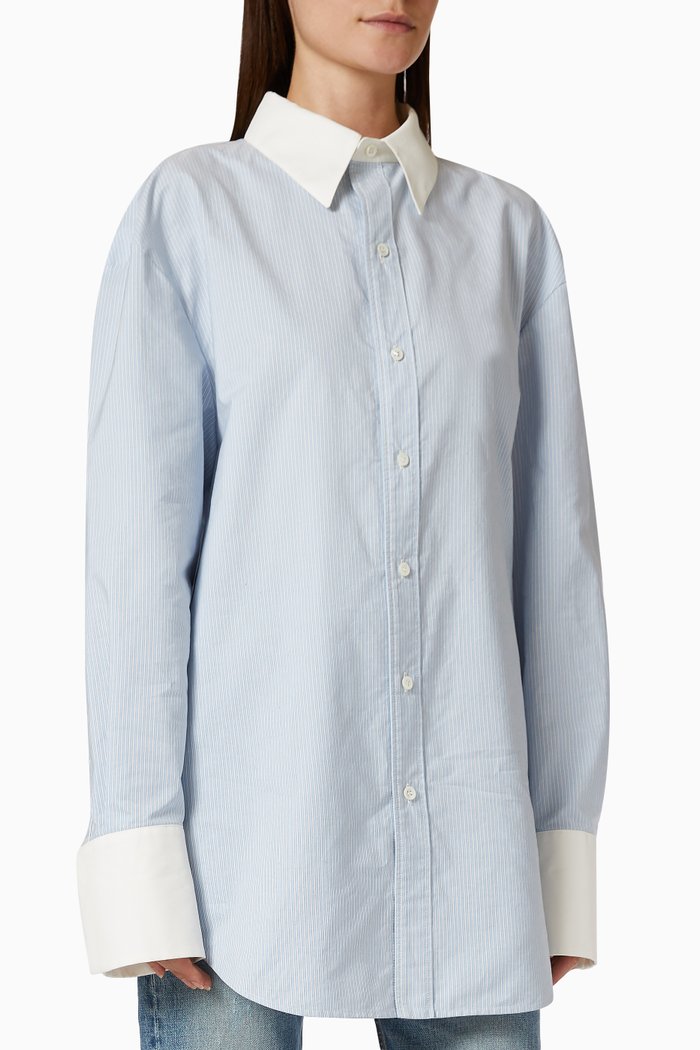 

Winchester Striped Boyfriend Shirt in Cotton, Blue
