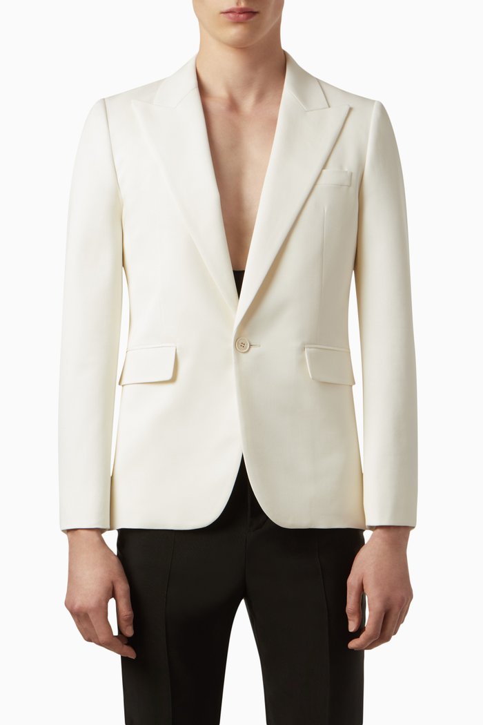 

Single-breasted Jacket in Wool Gabardine, White