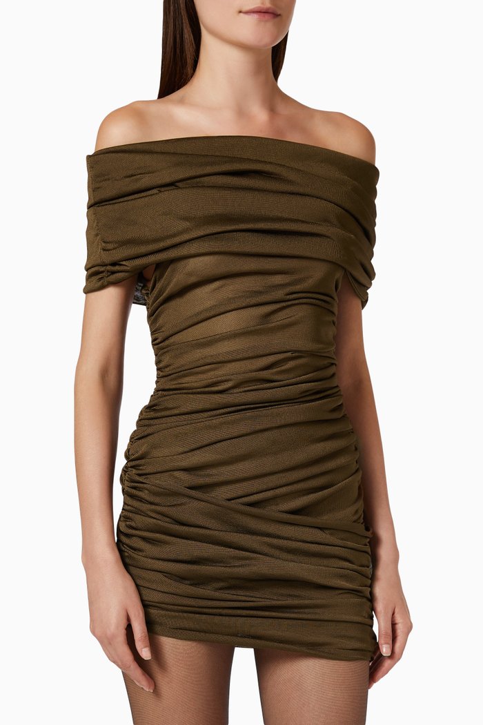 

Semi-sheer Mini Dress in Knit, Brown