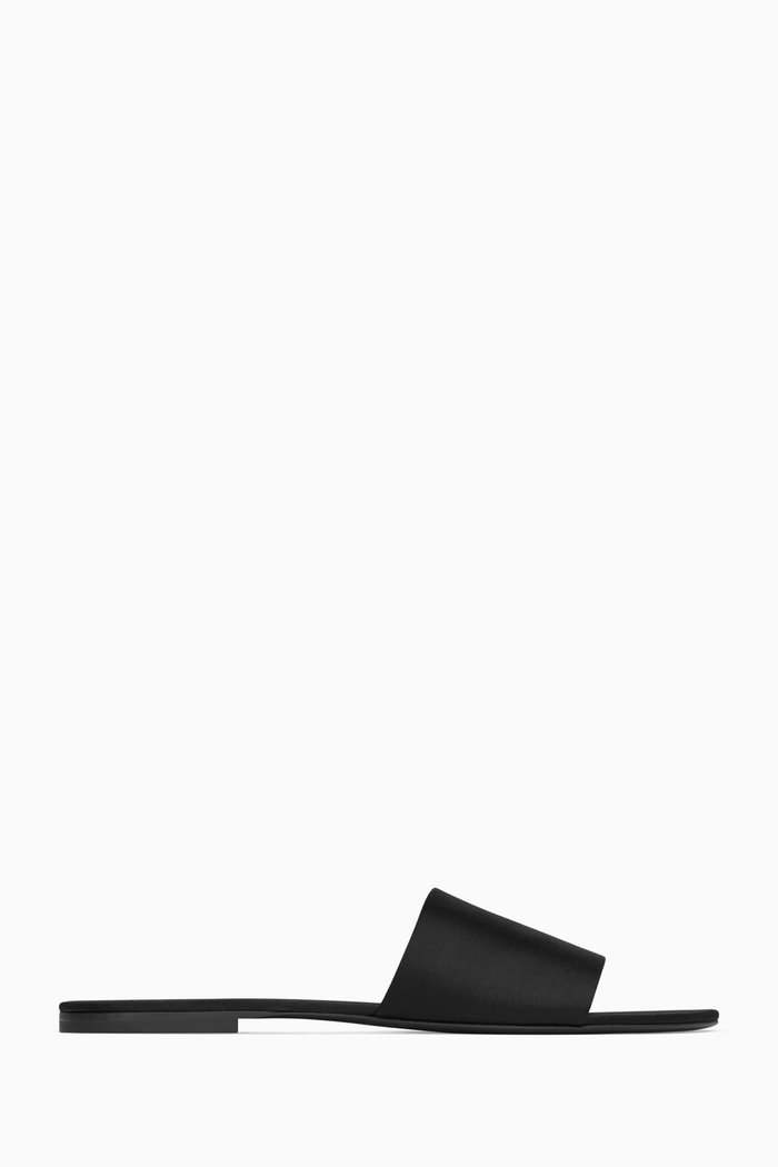 Carlyle Slides in Satin Crêpe, Black