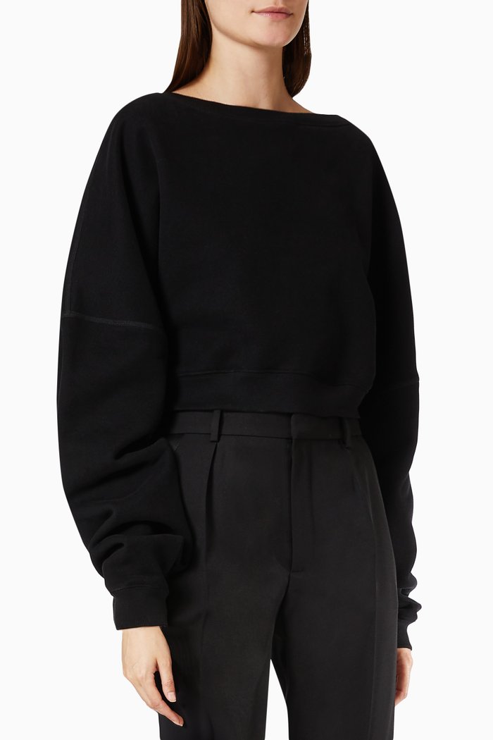 

Cropped Sweatshirt in Organic Cotton-fleece, Black