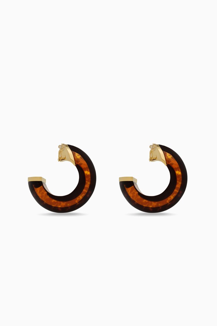 

Tortoiseshell Clip-on Hoop Earrings in Resin, Brown