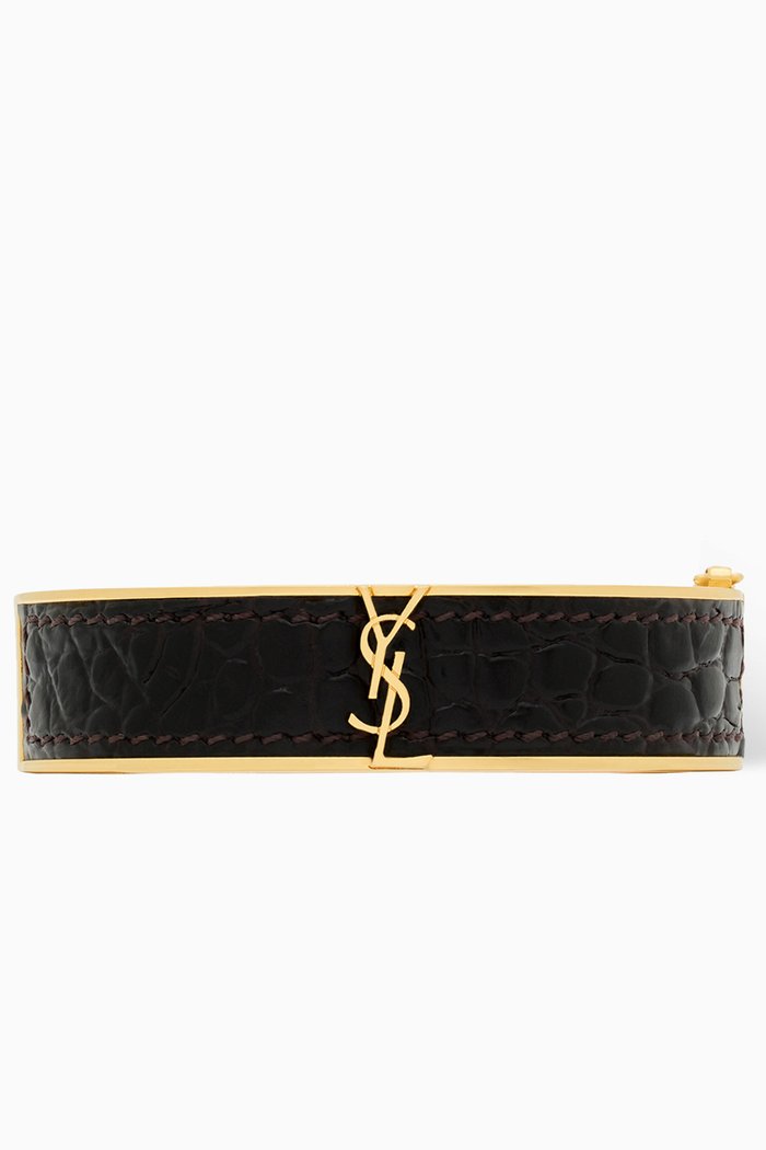 

Cassandre Bracelet in Metal & Leather, Brown