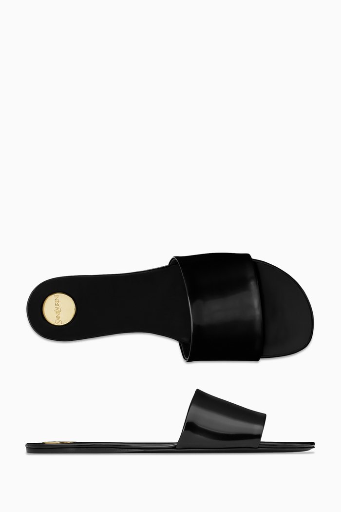 

Carlyle Slides in Glazed Leather, Black