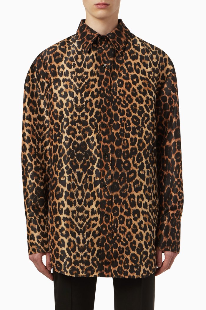 

Oversized Shirt in Silk Taffeta, Brown