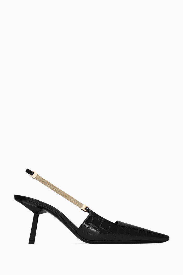

Blake 75 Slingback Pumps in Croc-embossed Leather, Black